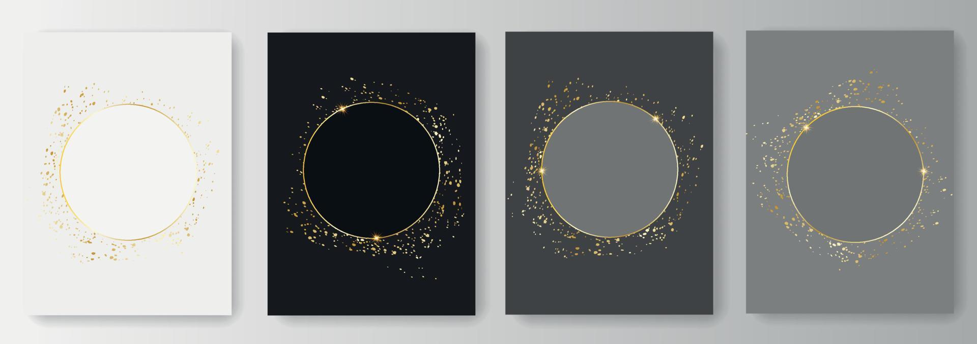 Set collection of white, black and gray backgrounds with golden frame and sparkles vector