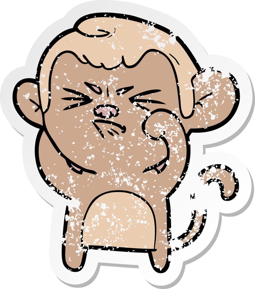 distressed sticker of a cartoon angry monkey vector