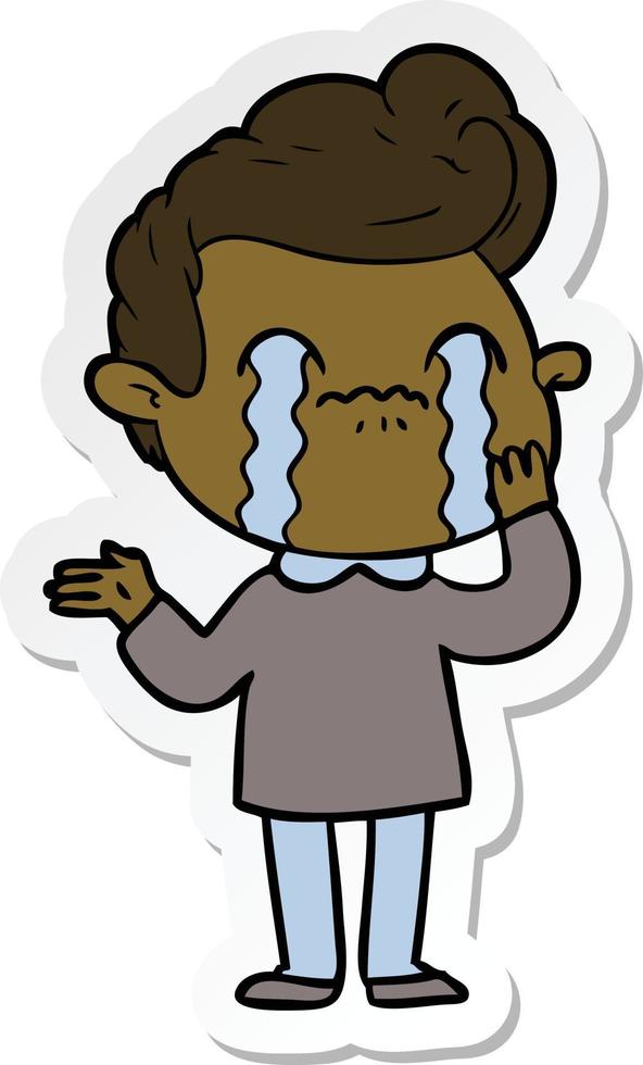 sticker of a cartoon man crying vector