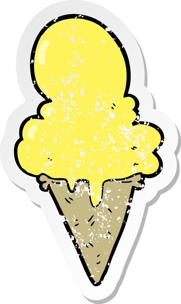 distressed sticker of a cartoon ice cream vector