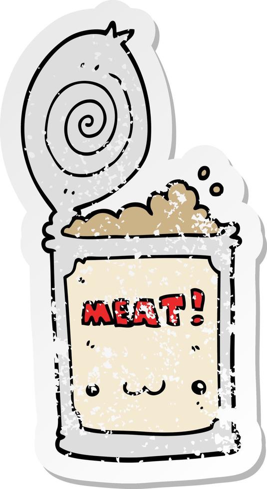 distressed sticker of a cartoon canned food vector
