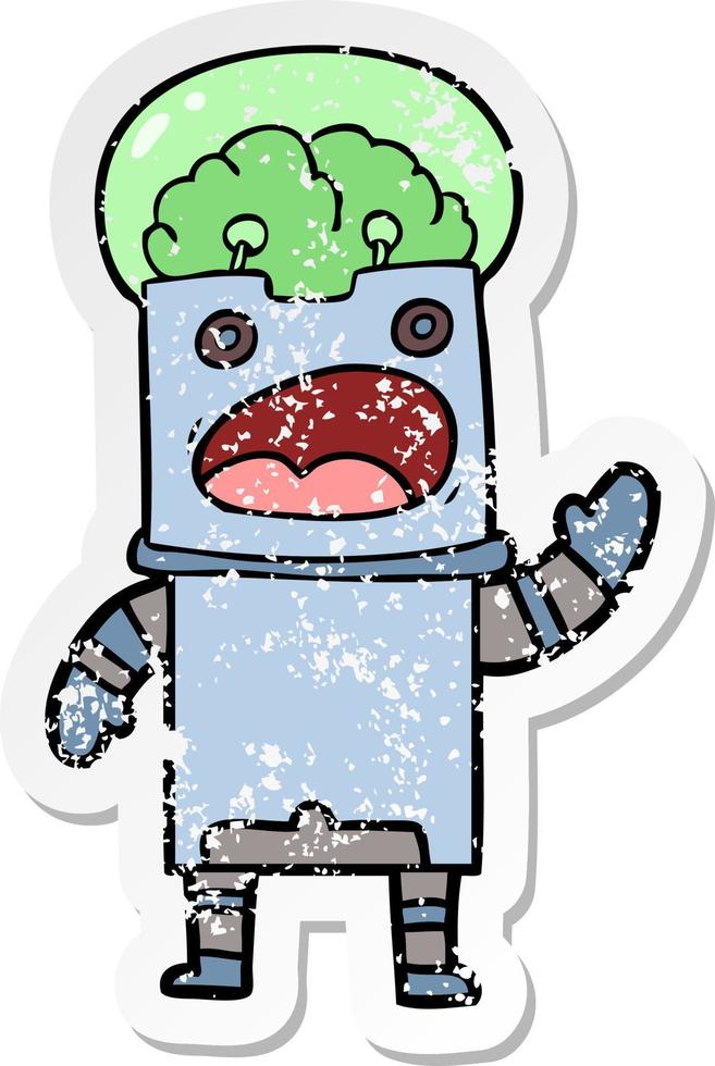 distressed sticker of a cartoon robot vector