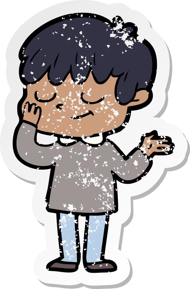 distressed sticker of a cartoon happy boy vector