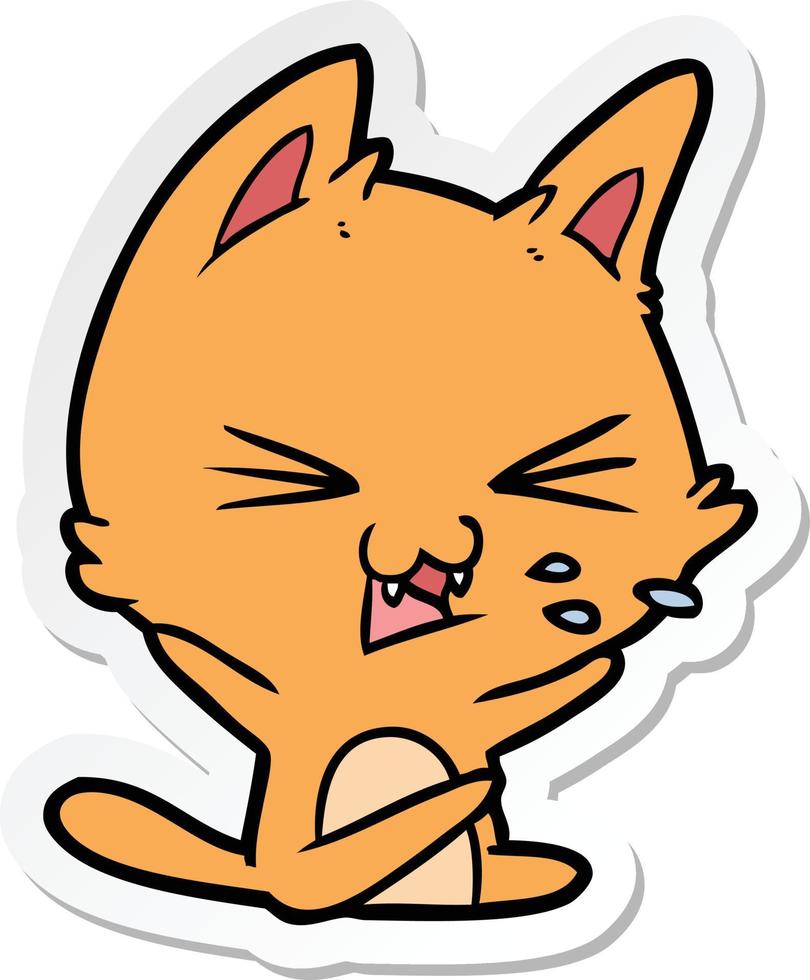 sticker of a cartoon cat hissing vector