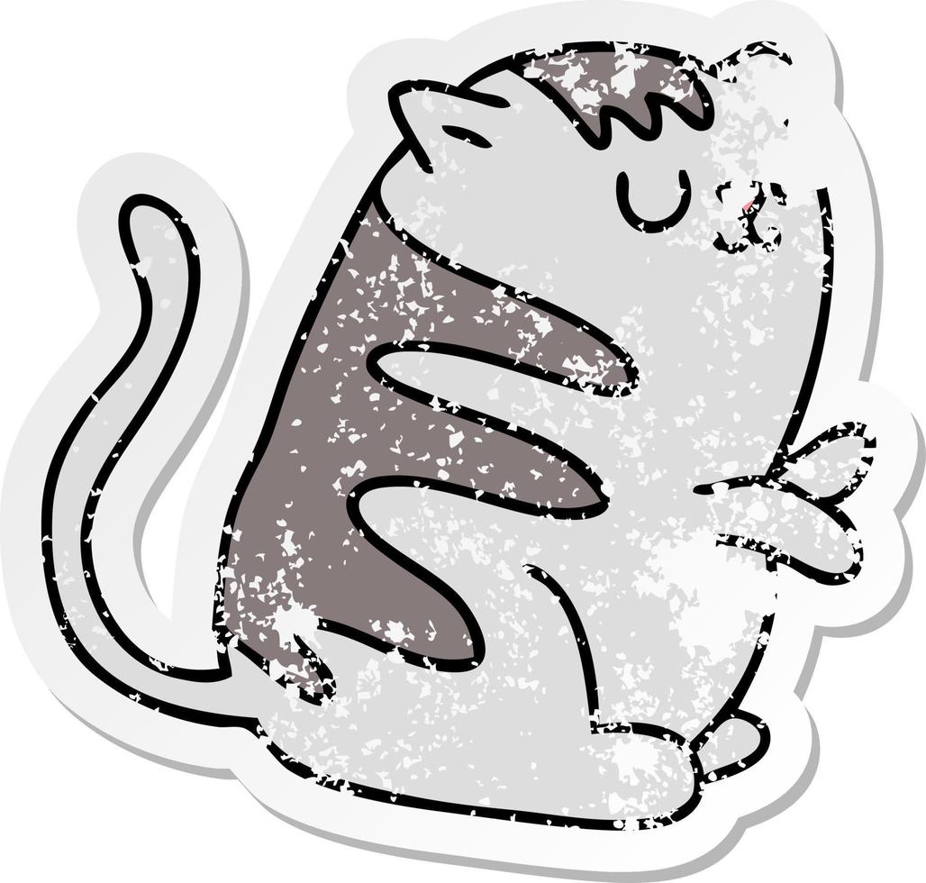 distressed sticker of a quirky hand drawn cartoon cat vector