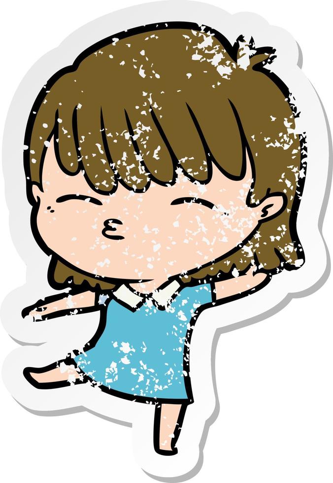 distressed sticker of a cartoon woman vector