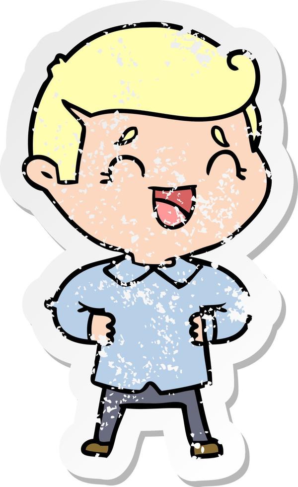 distressed sticker of a cartoon laughing man vector