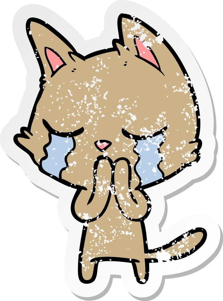 distressed sticker of a crying cartoon cat vector