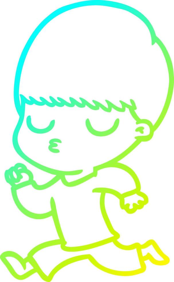 cold gradient line drawing cartoon calm boy vector