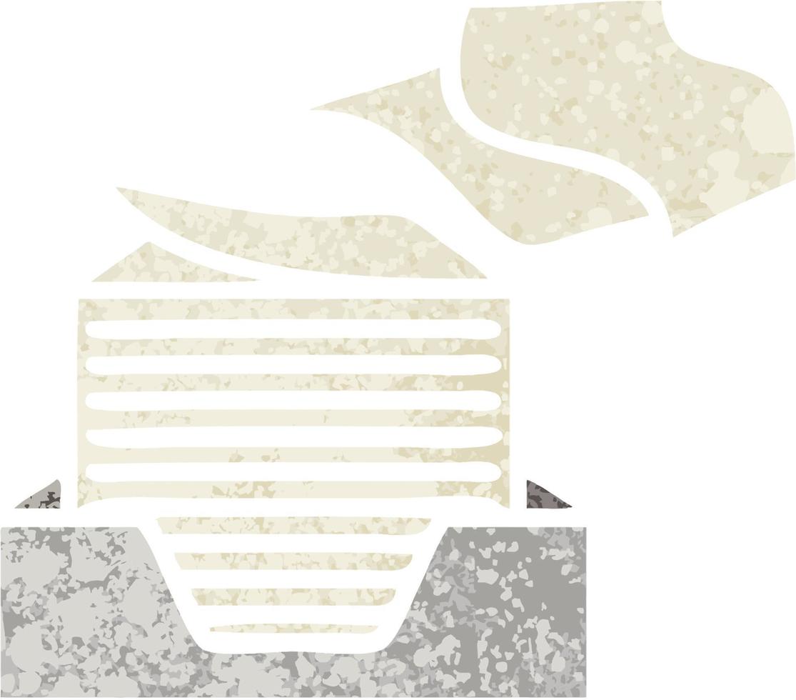 retro illustration style cartoon stack of office papers vector