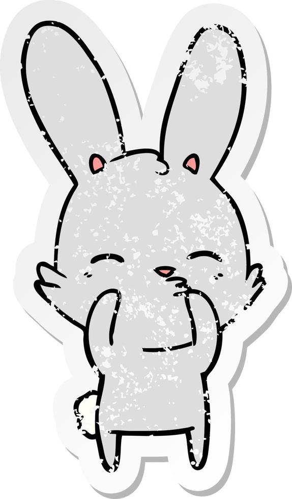 distressed sticker of a curious bunny cartoon vector