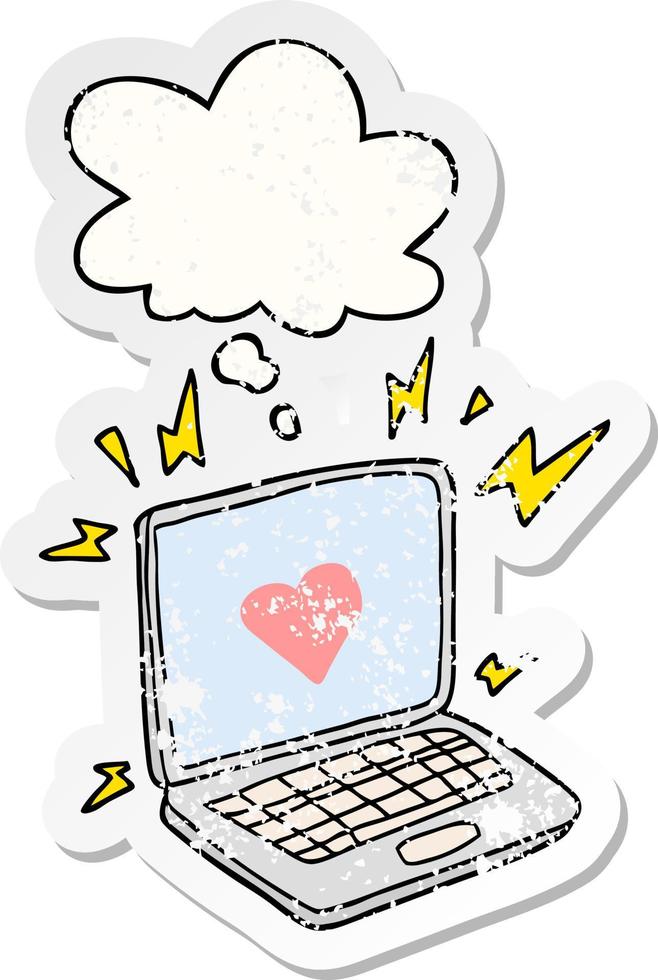 internet dating cartoon  and thought bubble as a distressed worn sticker vector