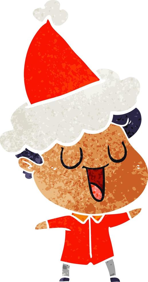 laughing retro cartoon of a man wearing santa hat vector