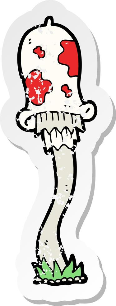 retro distressed sticker of a cartoon mushroom vector