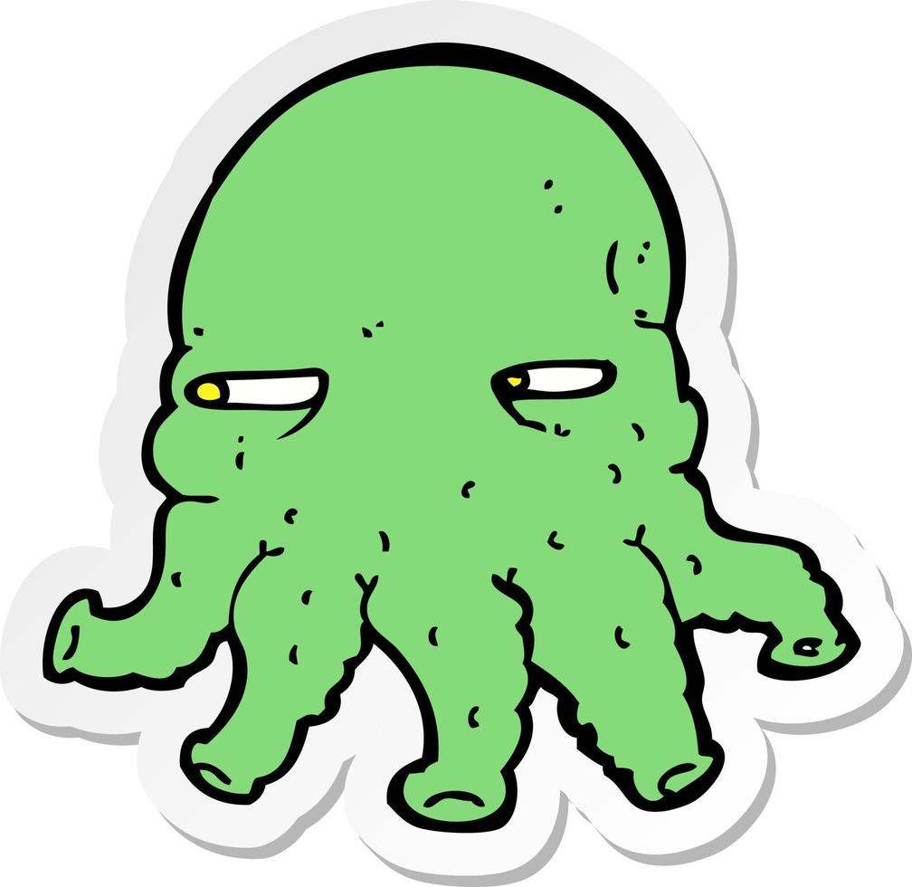 sticker of a cartoon alien face vector