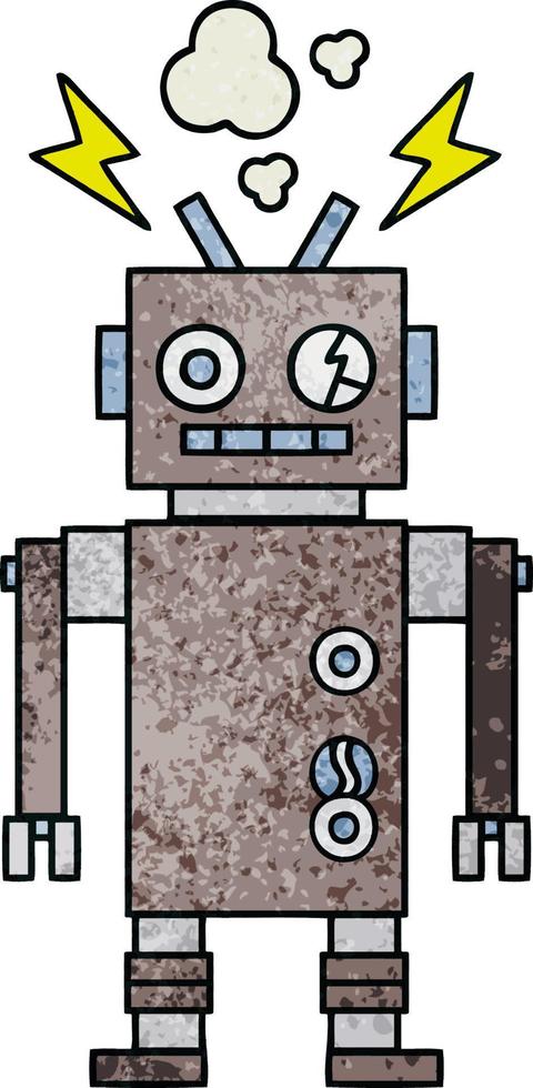 retro grunge texture cartoon malfunctioning robot vector