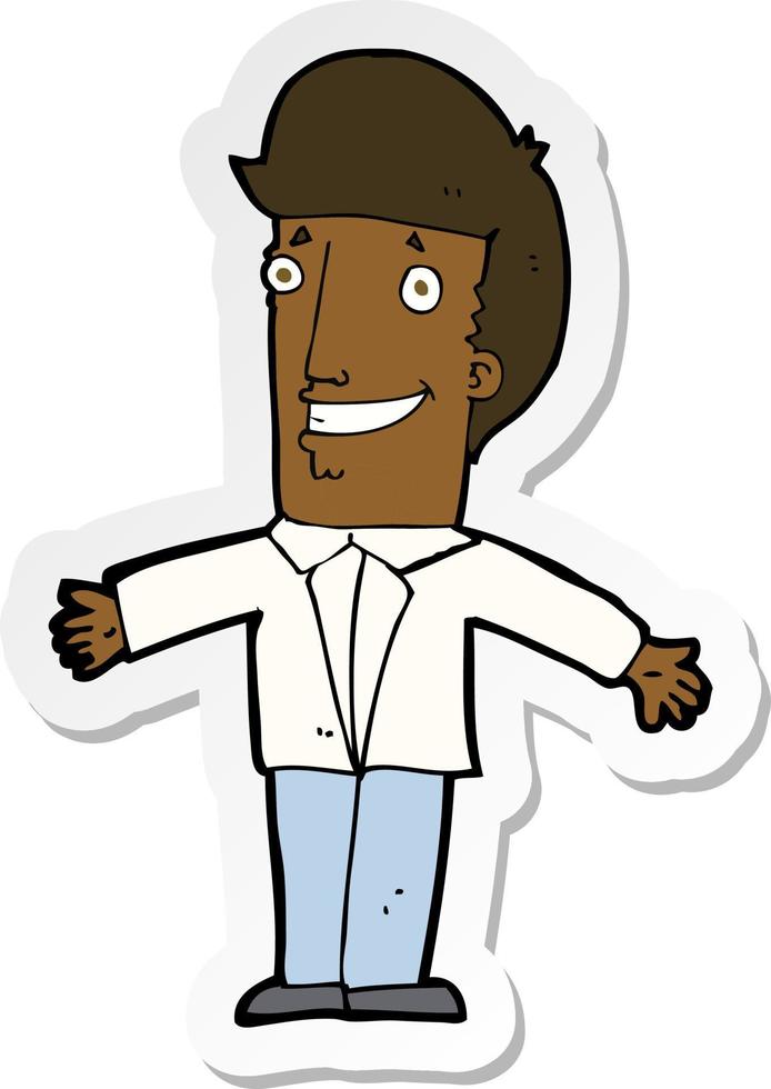 sticker of a cartoon grining man with open arms vector