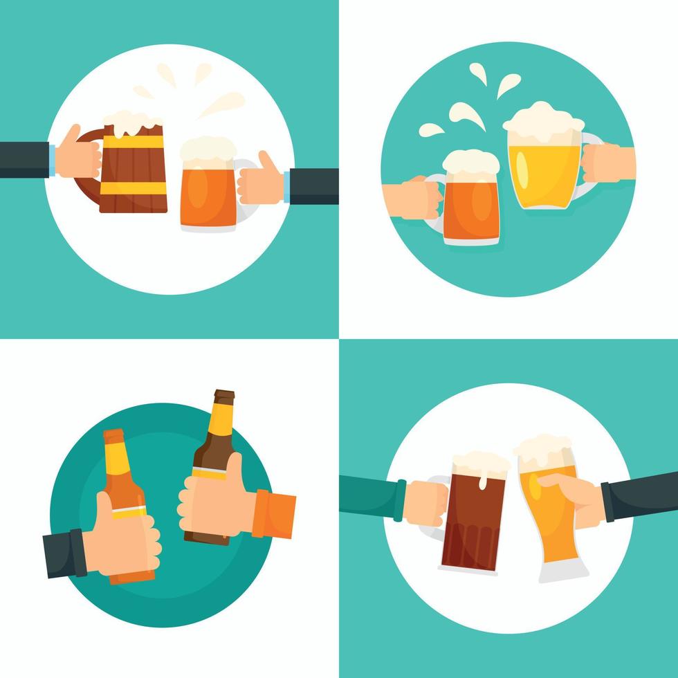Beer cheers bottles glass banner set, flat style vector