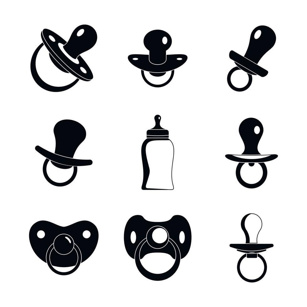 Pacifier baby care newborn icons set, simple style vector