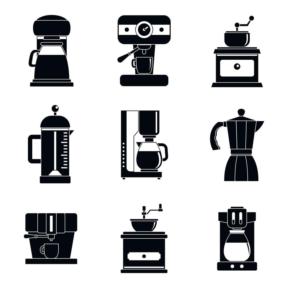 conjunto de iconos de cafetera espresso, estilo simple vector