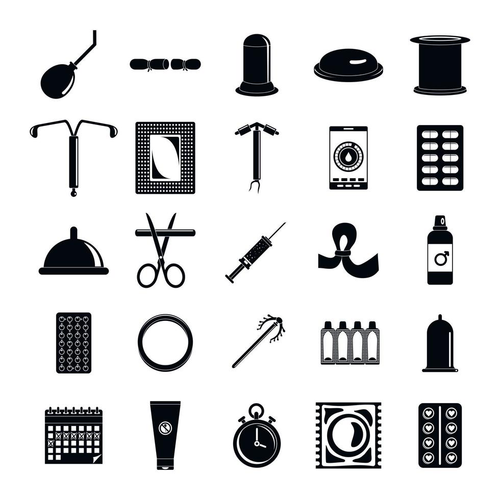 Contraception Day control icons set, simple style vector