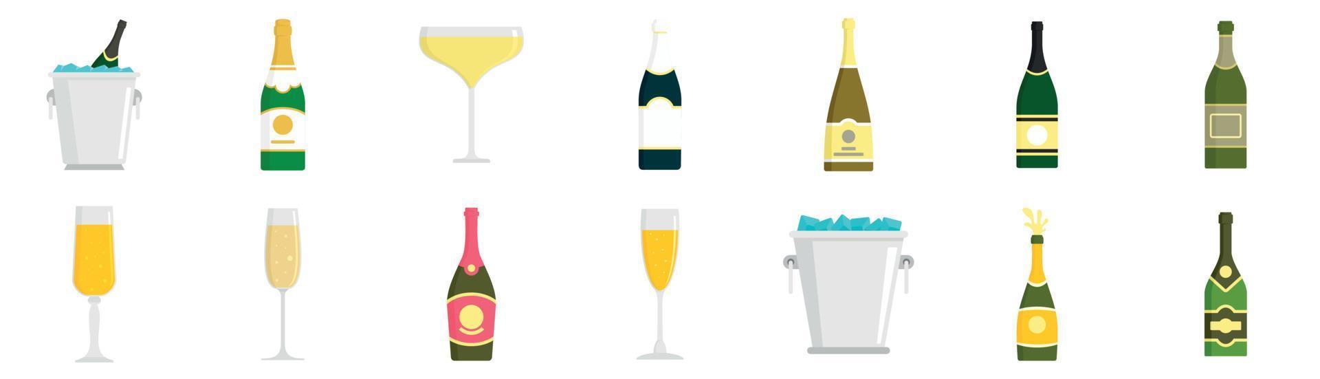 Champagne icon set, flat style vector