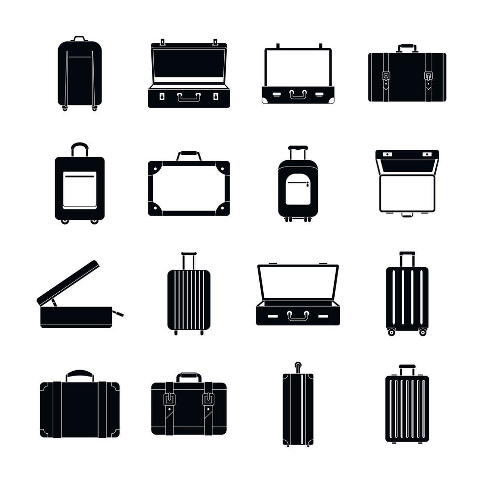 Suitcase travel luggage icons set, simple style vector