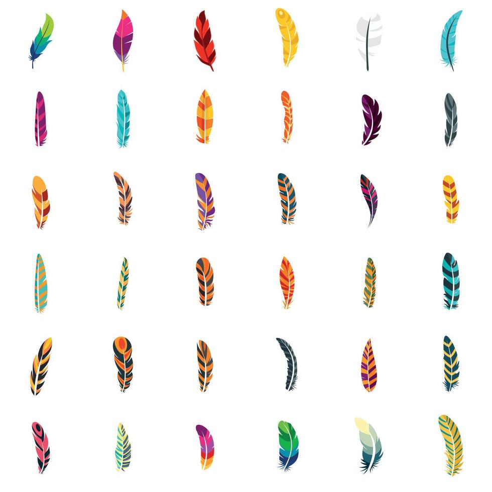 Feather icon set, flat style vector
