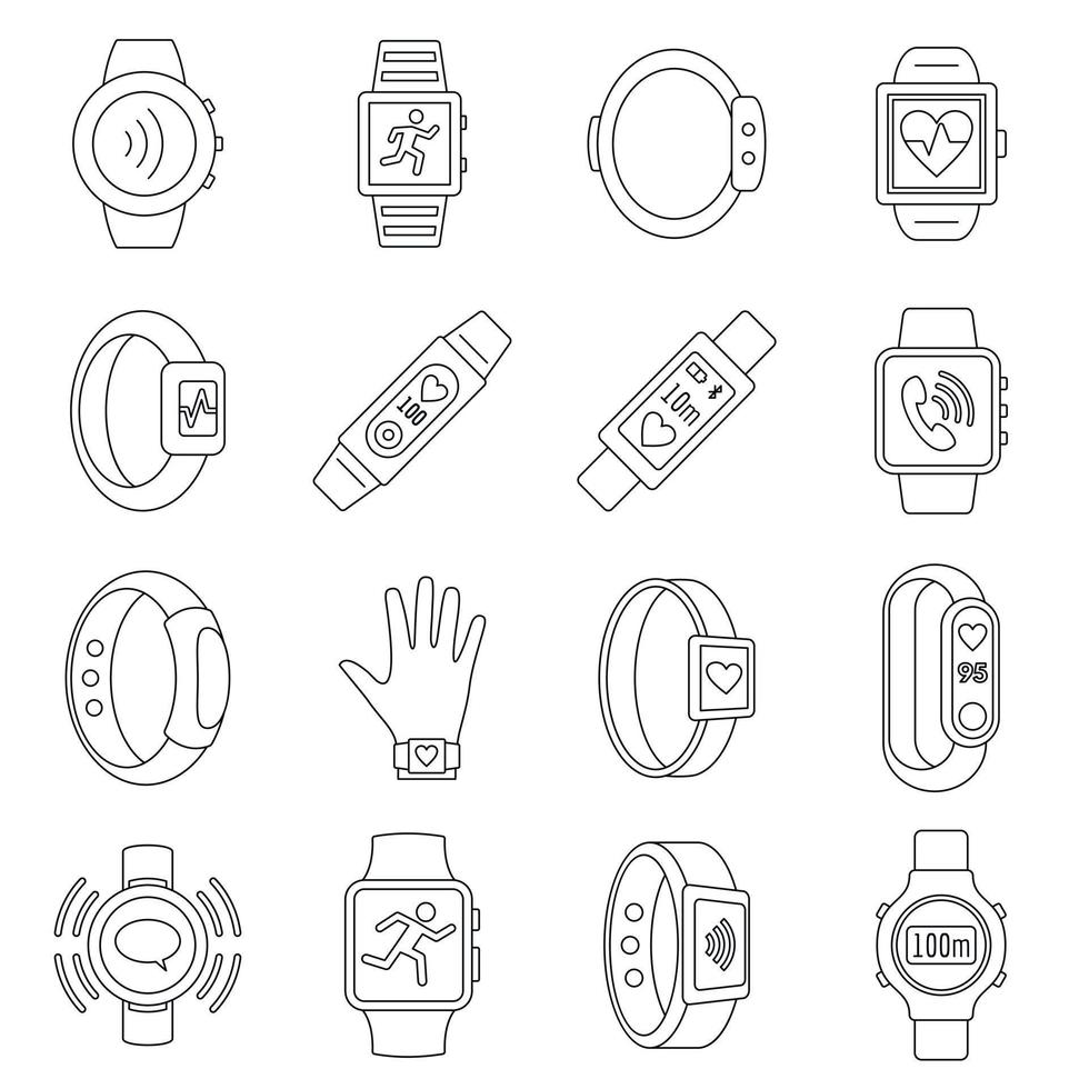 Sport fitness tracker icon set, outline style vector