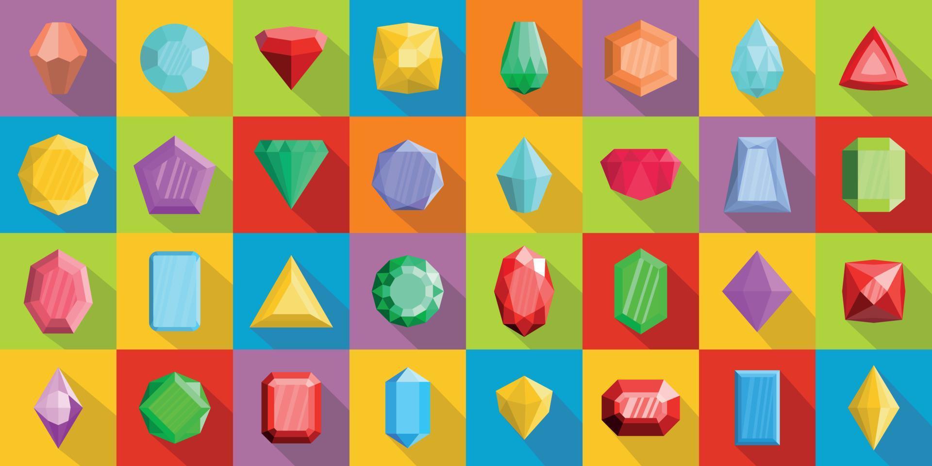 Jewel icons set, flat style vector