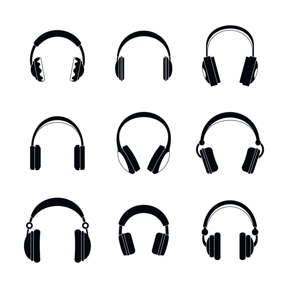 Headphones music speakers icons set, simple style vector
