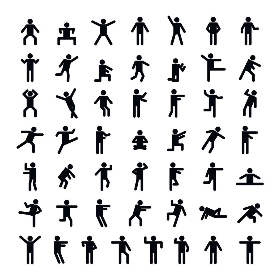 Man people stick icon set, simple style vector