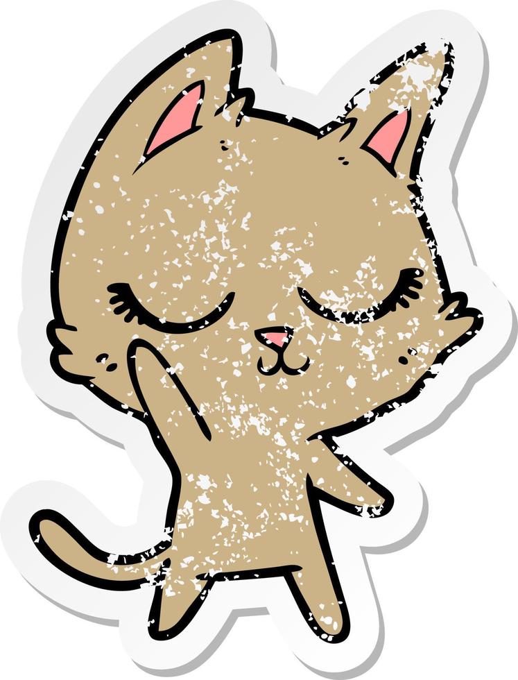 distressed sticker of a calm cartoon cat vector