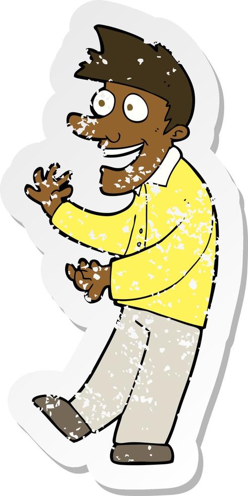 retro distressed sticker of a cartoon excited man vector