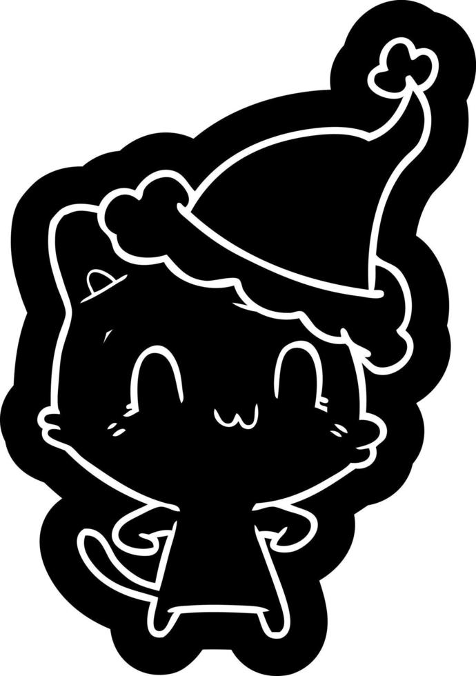 cartoon icon of a happy cat wearing santa hat vector