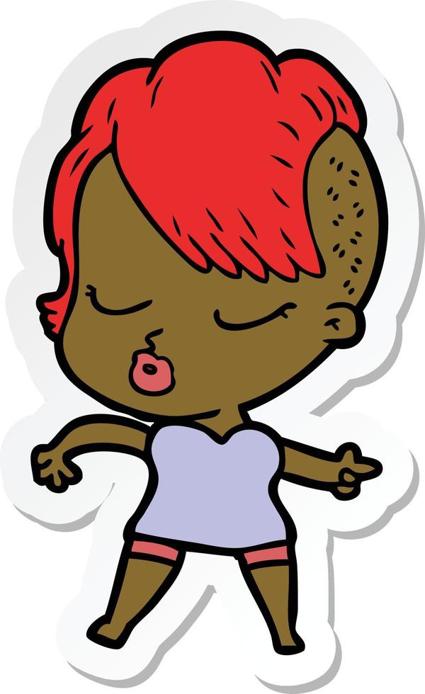 sticker of a cartoon pretty hipster girl vector