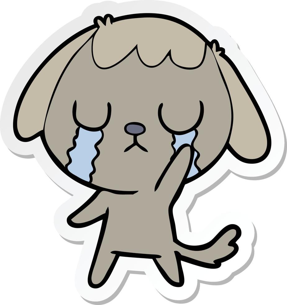 sticker of a cute cartoon dog crying vector