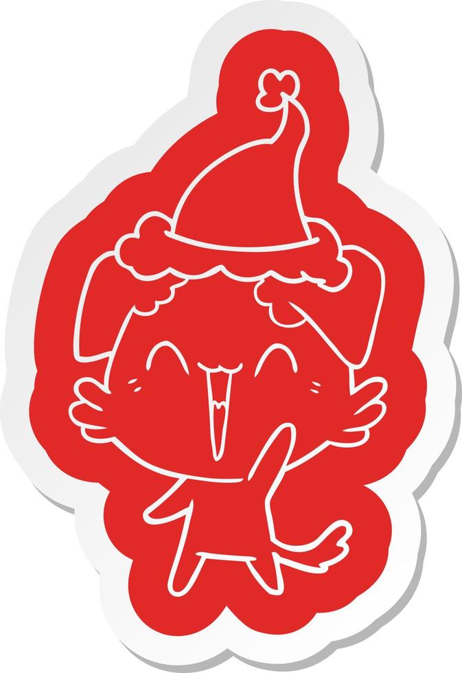happy little dog cartoon  sticker of a wearing santa hat vector