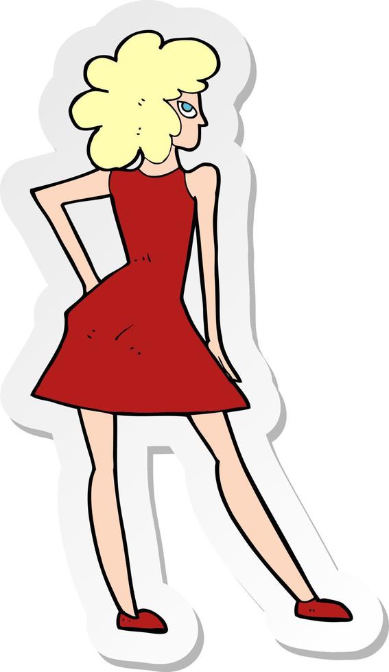 sticker of a cartoon woman posing in dress vector