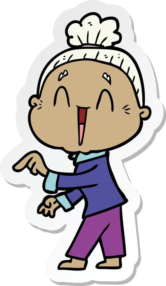sticker of a cartoon happy old lady vector