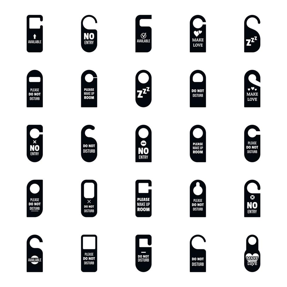 colgador etiquetas puerta hotel iconos conjunto, estilo simple vector
