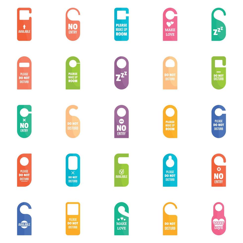 Hanger tags door card hotel icons set, flat style vector