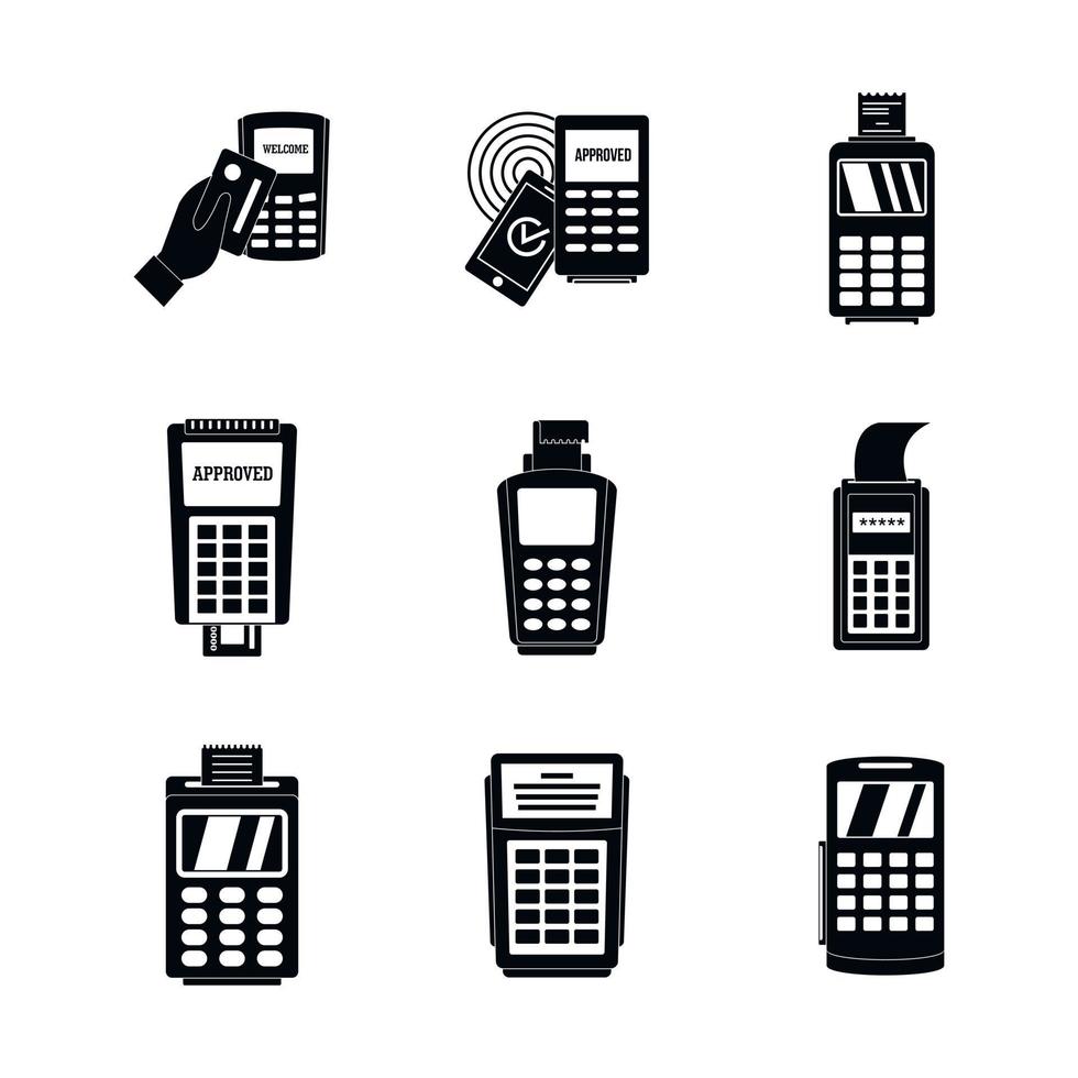 Bank terminal credit card icons set, simple style vector