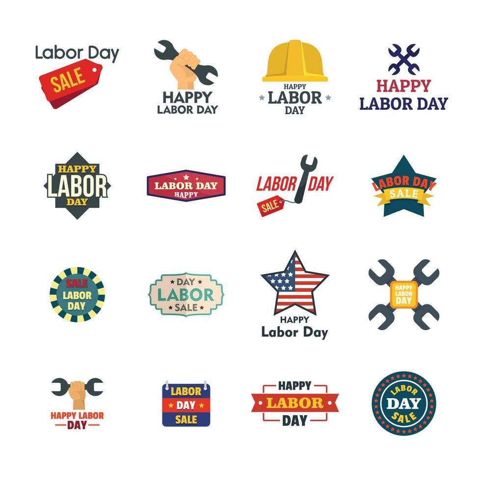 Labor Day workers logotype icons set, flat style vector