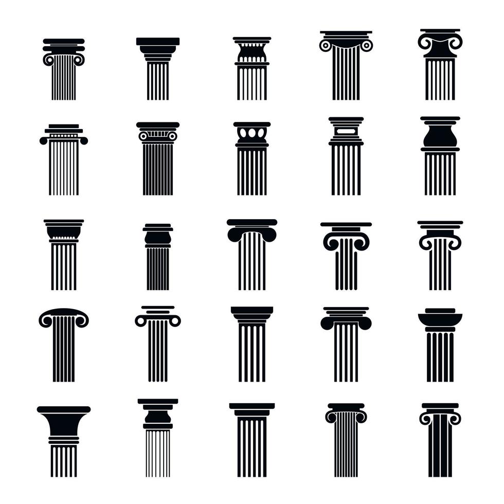 Ancient columns icons set, simple style vector