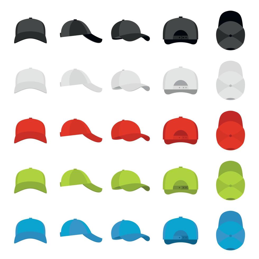 Baseball cap views icons set, simple style vector