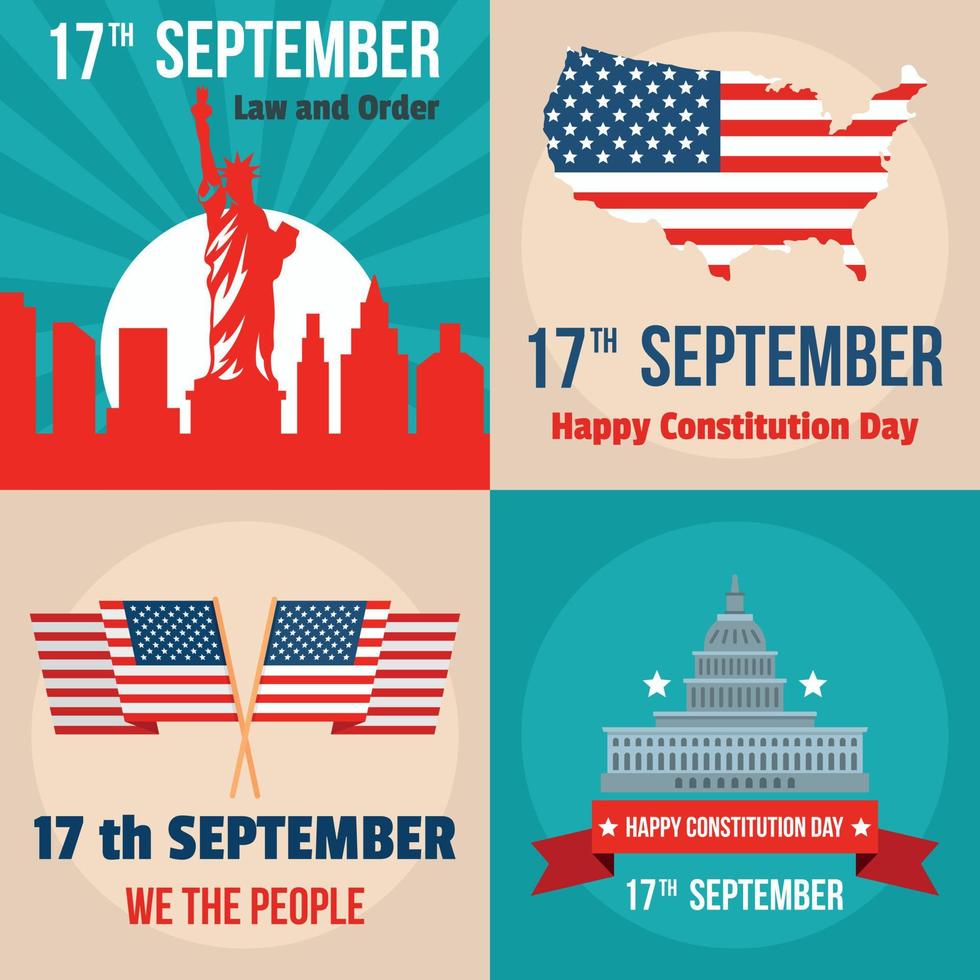 Constitution Day USA banner set, flat style vector