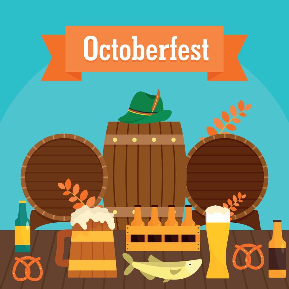 Octoberfest beer banner concept, flat style vector