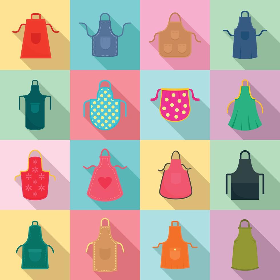 Apron cooking chef icons set, flat style vector