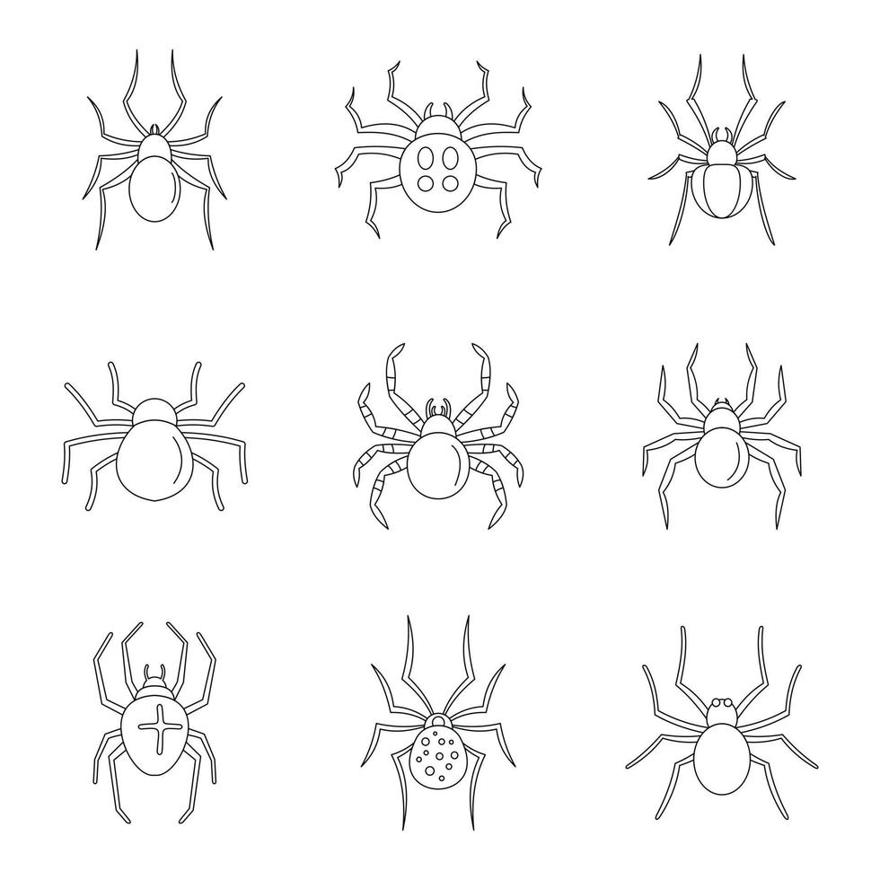 Spider bug caterpillar icons set, outline style vector